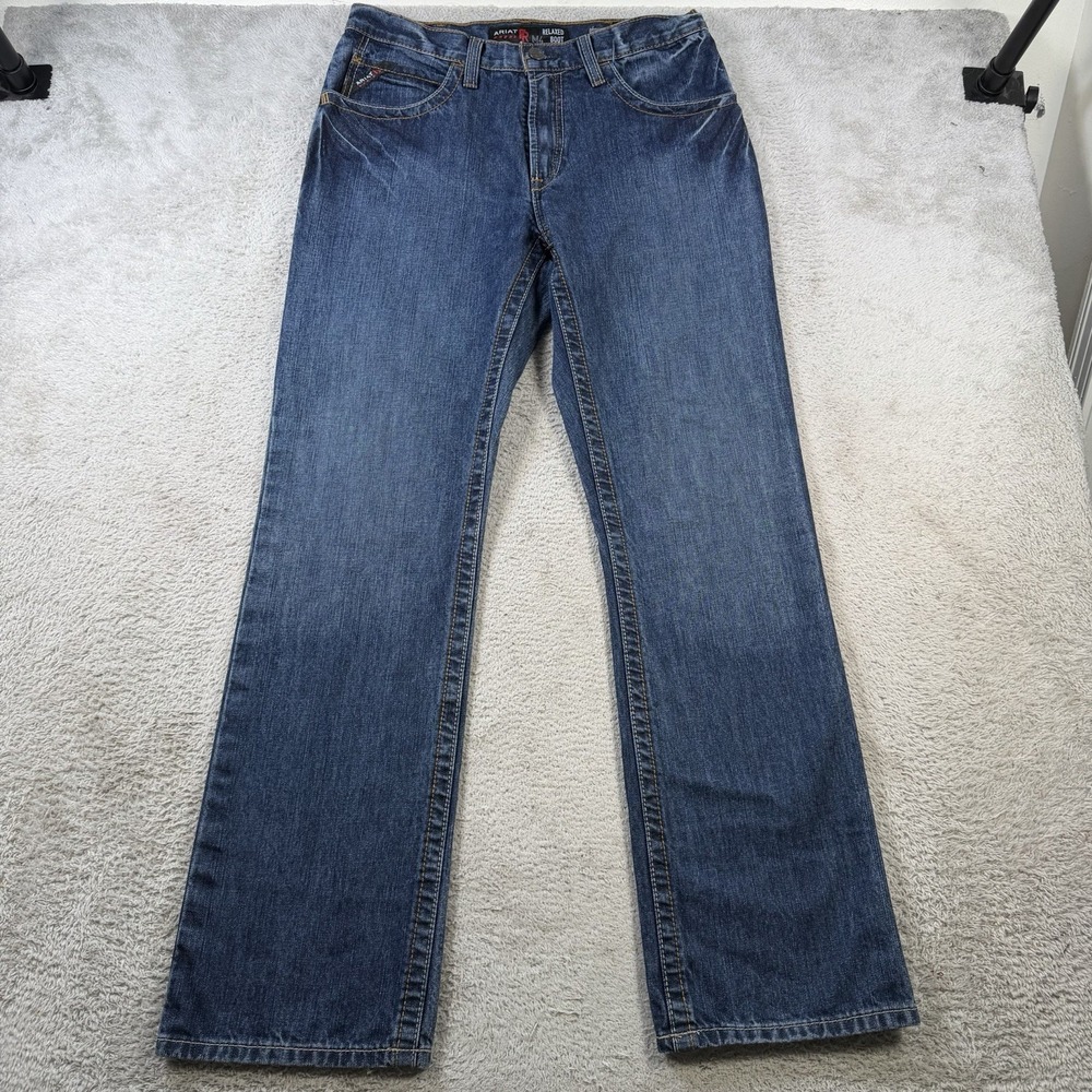 Ariat FR Jeans Mens 32x34 Blue Denim Relaxed Boot Cut Cowboy Western Workwear